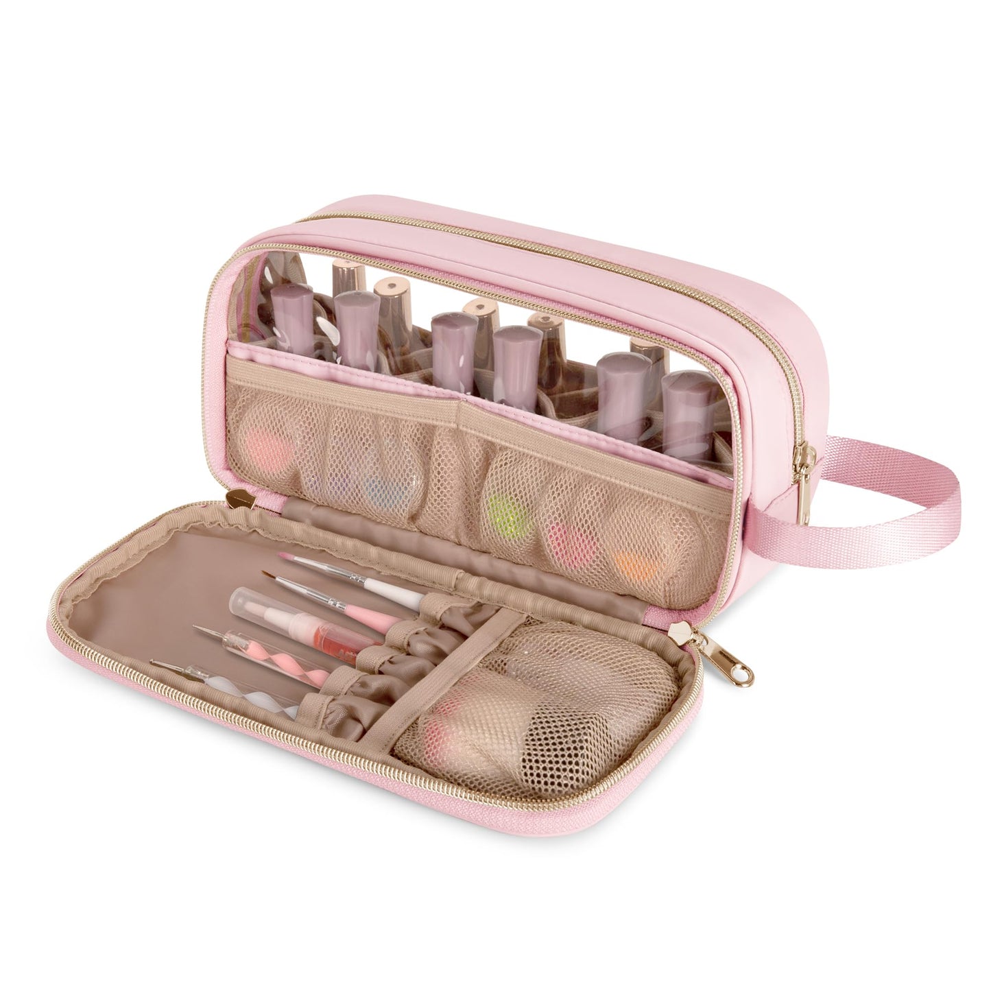 Prokva Nail Polish Organizer Case Fits 12 Bottles (15ml), Nail Polish Supplies Storage Bag with Clear Window, Pink