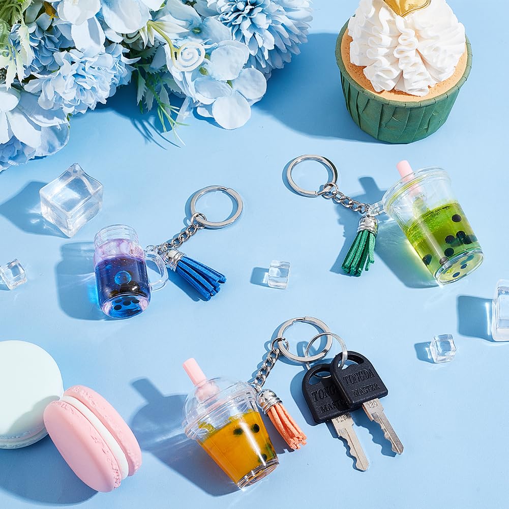 OLYCRAFT 218pcs Mini Cup Keychain Kit NO-Glue Bubble Tea Keychain Accessories Set Bubble Tea Keychains Kit Mini Cup Pendants with Rings Tassels Bubbles Straws for Key Chain DIY Earring Making