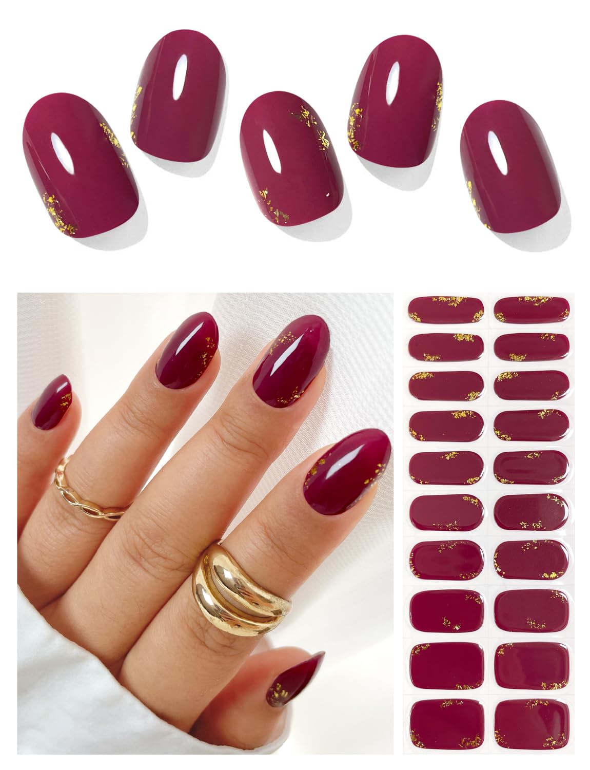 AutyaMee Semi Cured Gel Nail Strips (Plum Queen), Gold Foil, Deep Purple, 20 Pcs Gel Nail Wraps, Stickers, UV Light Required, Salon Quality, Long Lasting