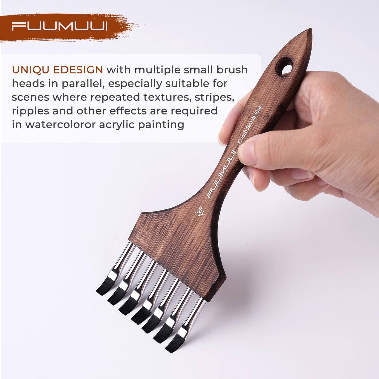 Fuumuui Grainer Brush Set - 3Pcs Professional Multi-Tooth Brushes, Flat Head Comb Brush Set Designed for Textures and Special Effects for Acrylic Painting, Oil & Watercolor, Short Handle