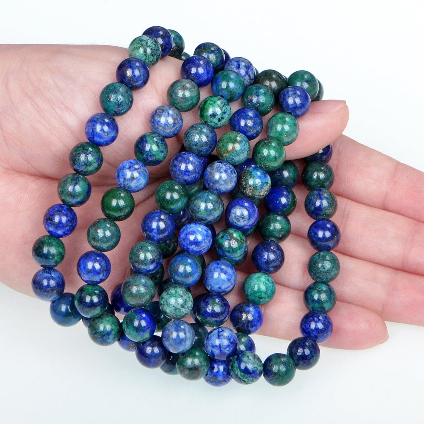 AD Beads Natural Gemstone Round Beads Stretch Bracelet Healing Reiki 8mm (Lapis Chrysocolla)
