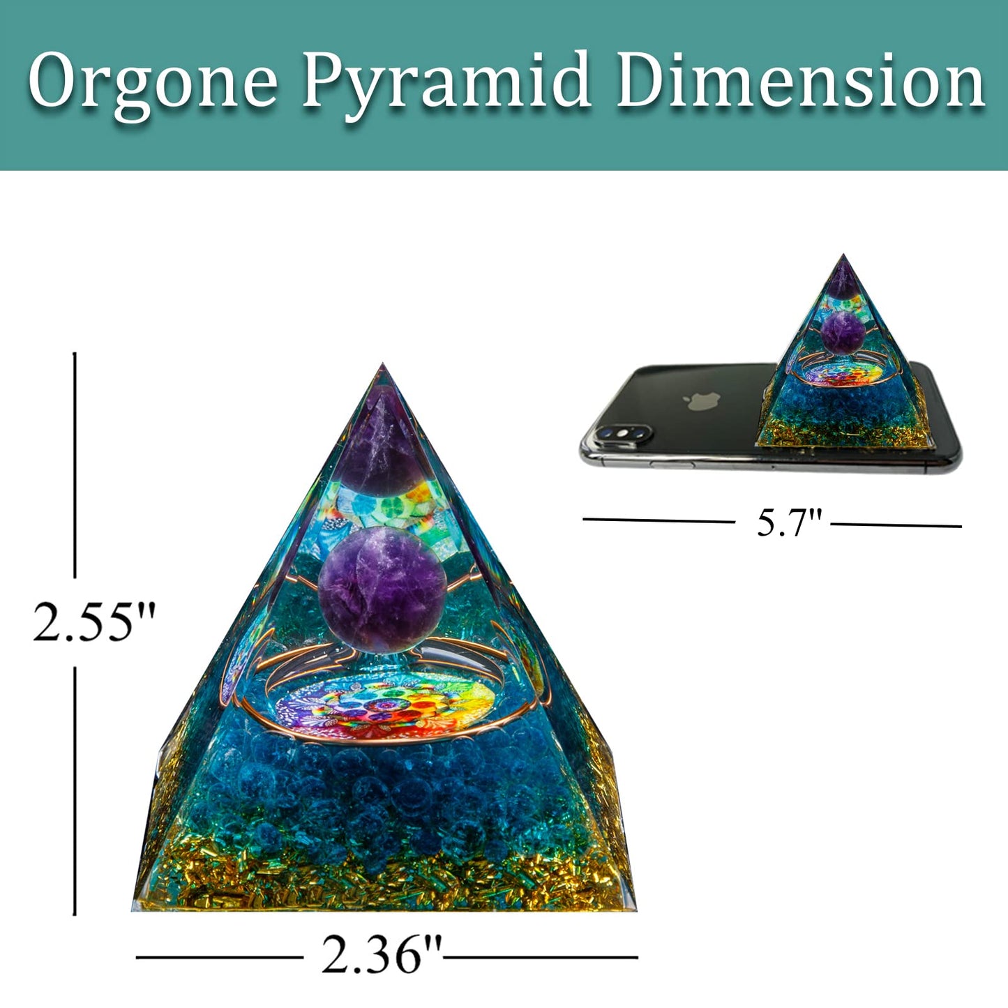 Orgone Pyramid, Amethyst Healing Crystal Pyramid and Orgonite Healing Stones, Protection Crystal Energy Generator for Yoga, Meditation, Stress Reduce