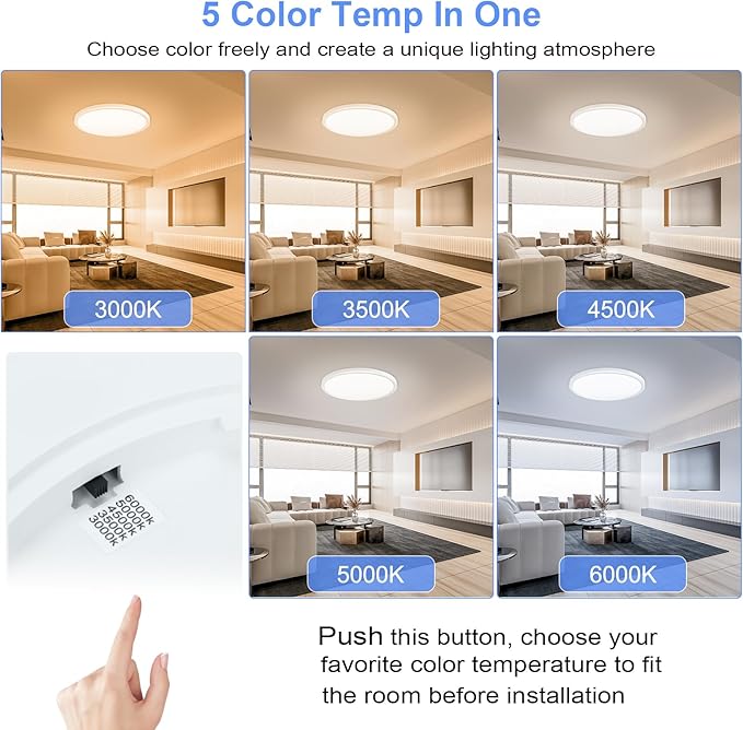 hunhun 2 Pack 16 Inch Dimmable LED Flush Mount Ceiling Light 4800LM Round Light Fixture 5 Color Temperature Selectable Super Slim Large Flat Ceiling Lamp for Living Dining Room White