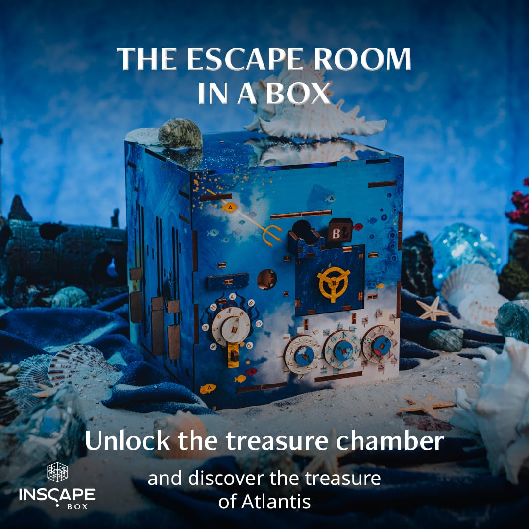 INSCAPE Atlantis Labyrinth Puzzle Box - Escape Room Game in A Box for Adults - Cluebox - Maze - Mind Puzzles for Adults - 3D Wooden Puzzle Boxes with Hidden Compartments