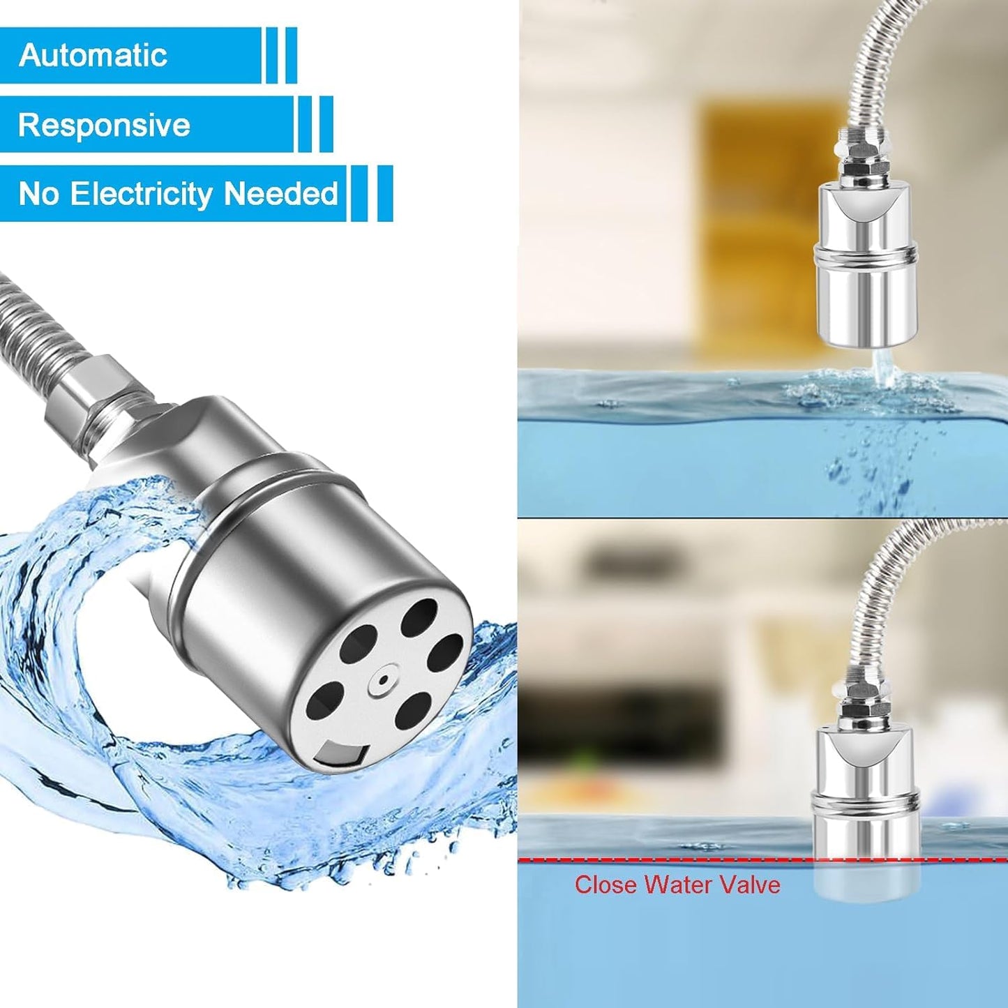 Auto Water Level Control Float Valve 1/2" 3/4" - 304 Stainless Steel, No Pump Needed for Water Tanks, Fish Ponds, Livestock Troughs, Hydroponics, Pool(1 Pack Long)