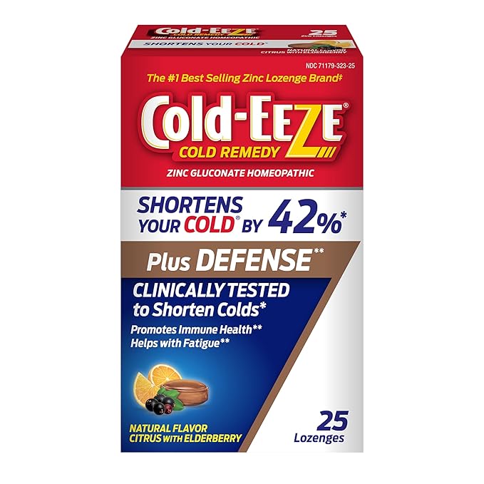 Cold-Eeze Plus Defense Natural Citrus with Elderberry Zinc Lozenges, 25 Ct (Pack of 2)