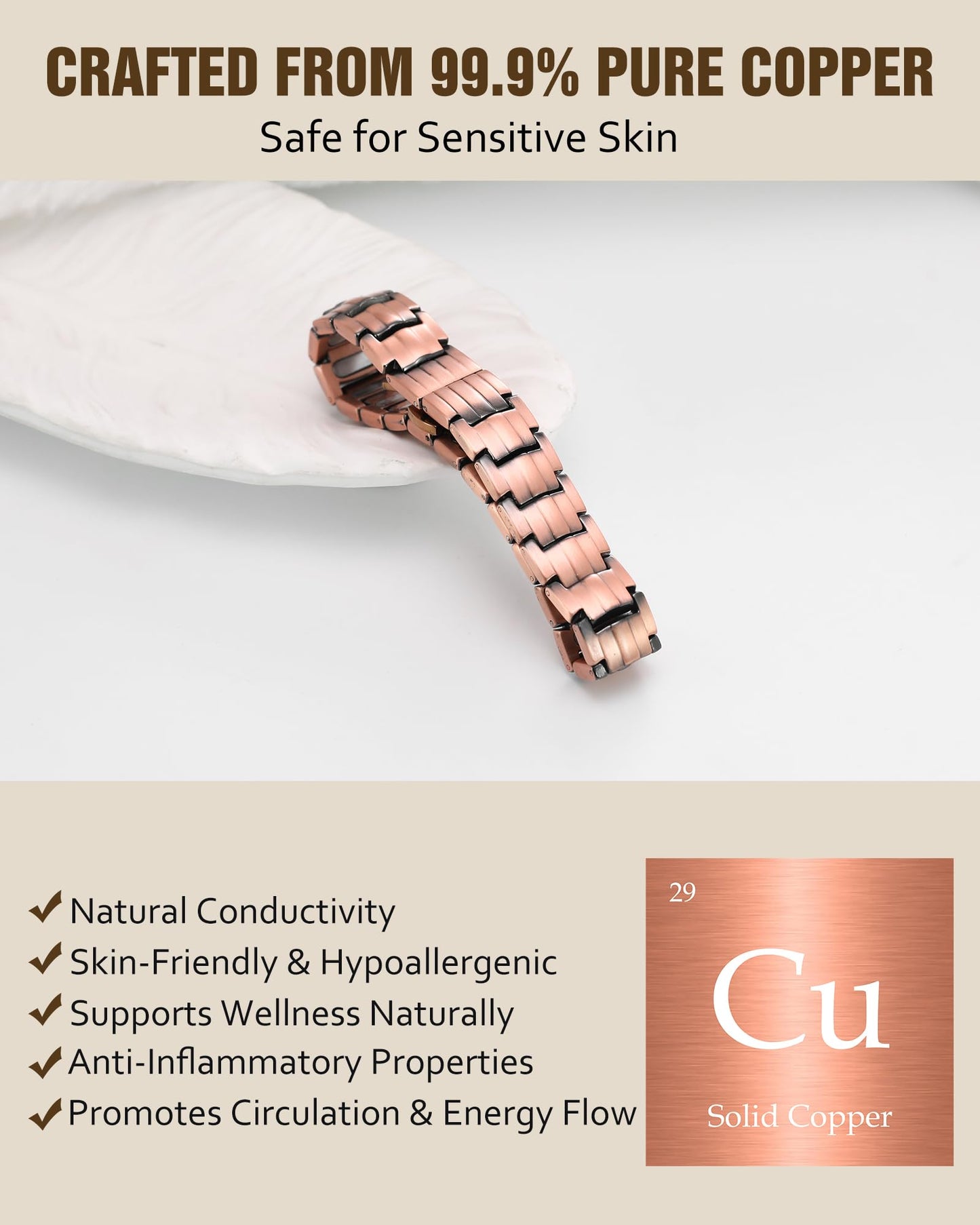 Jecanori Pure Copper Bracelet for Men, 5X Strength Magnetic Bracelets for Men with 5,000 Gauss Ellipses Magnets & Premium Butterfly Clasp