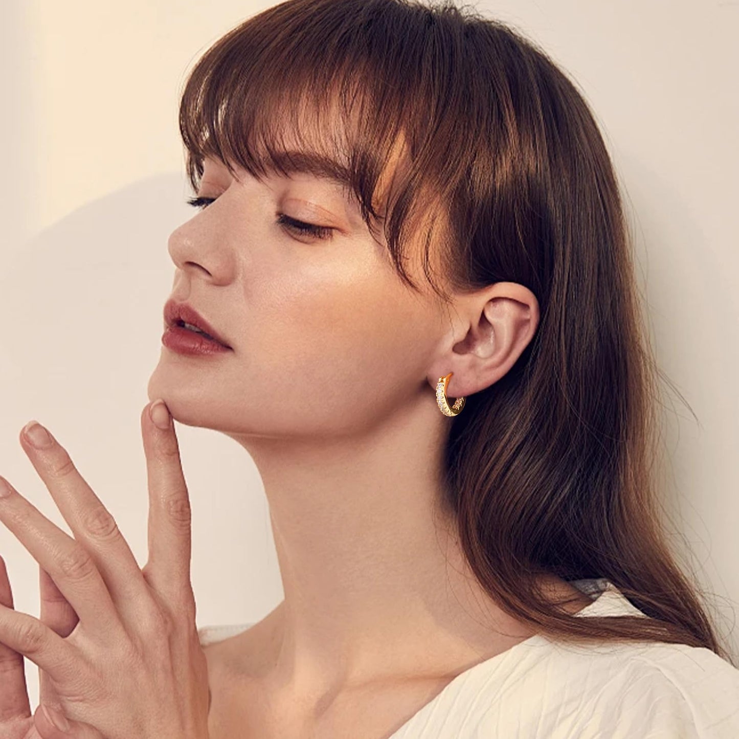 Gacimy 14K Gold Plated Hoop Earrings for Women, 15mm Cubic Zirconia Hoop Earrings with 925 Sterling Silver Post