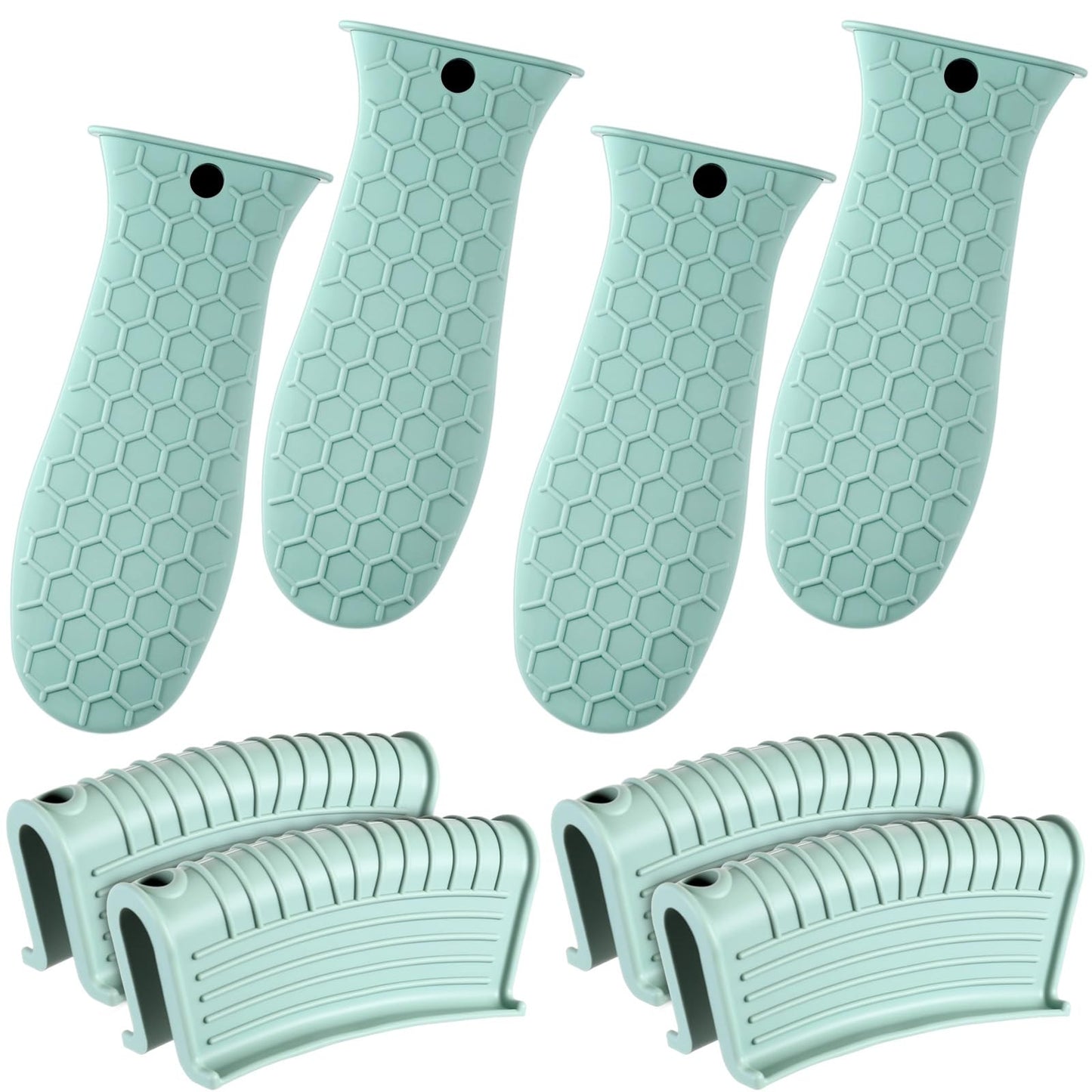 Patelai 8 Pcs Silicone Pot Holders Cast Iron Handle Cover Heat Resistant Pot Handle Covers Potholder Non Slip Reusable Pan Sleeve for Frying Pan Kitchen Supplies(Mint Green)