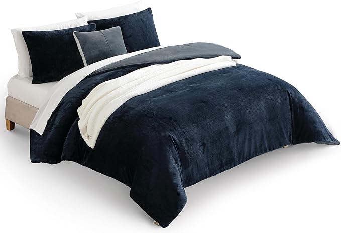 UGG Remina Comforter Set 5 Piece Bed in a Bag with Throw Blanket, Decorative Pillow, Shams, and Reversible Comforter Hypoallergenic Washable Luxury Warm Fluffy Bedding Set, Full/Queen, Navy Blue