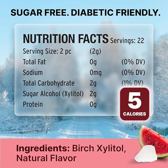Watermelon KETO Xylitol Candy Chips - SNØ 1.5oz Tin - Sugar-Free Candy With Only 2 Ingredients | Low Carbs, Diabetic-Friendly, Non-GMO, Vegan, GF & Kosher | Purest candy in the world!