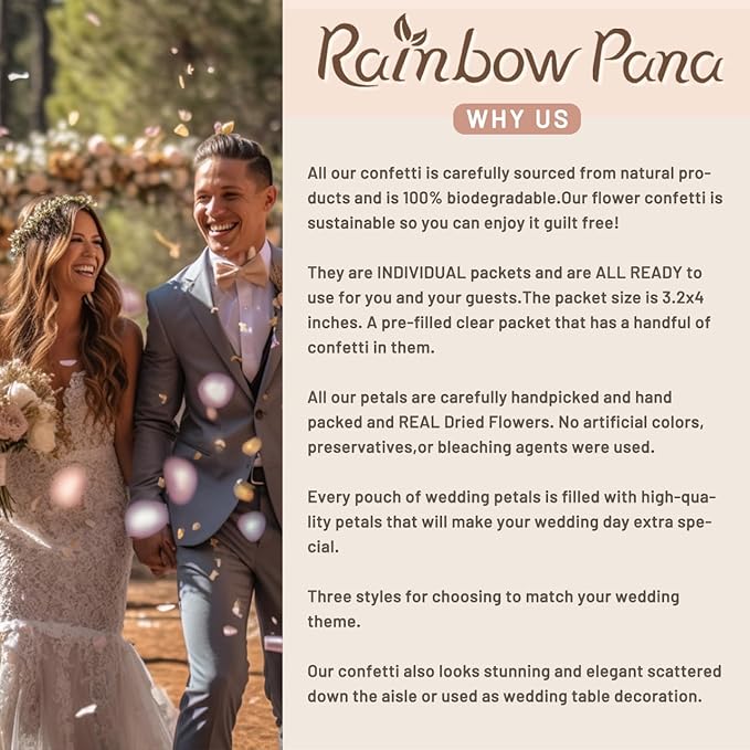 RainbowPana 50 Pack Wedding Confetti | Dried Flower Petals, Jasmine Buds | Biodegradable Flower Petals for Weddings, Dried Flower Confetti | Wedding Send Off, Exit, Tosses