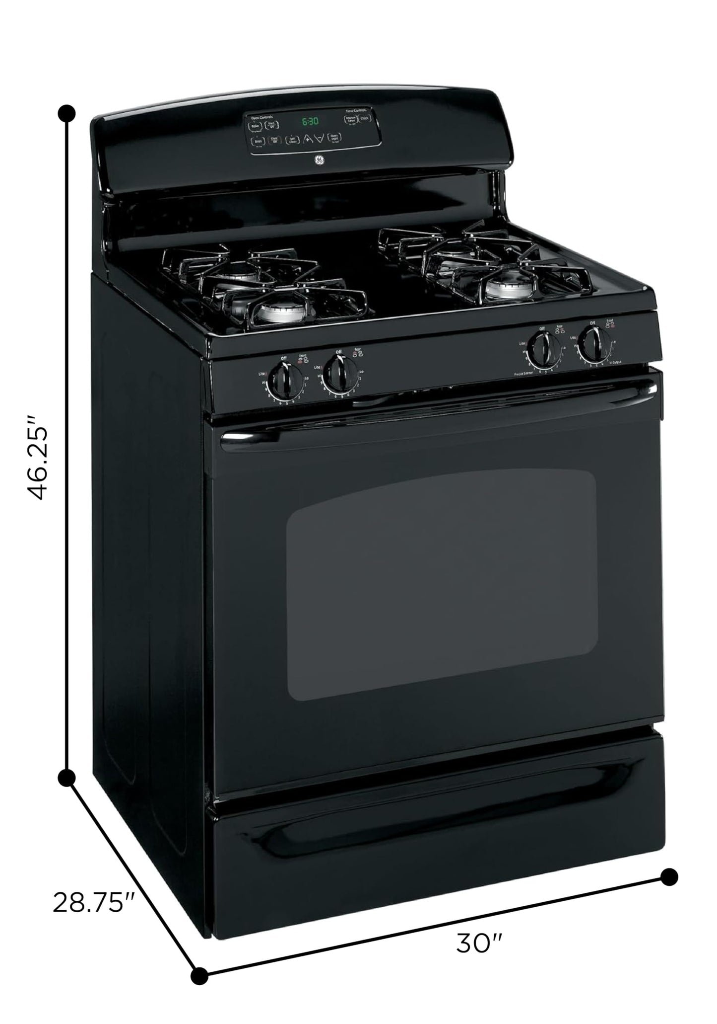 GE 30-Inch Freestanding Gas Range with 4 Sealed Burners, Standard Clean Oven, Black