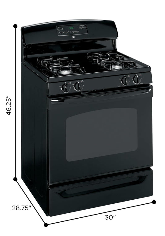 GE 30-Inch Freestanding Gas Range with 4 Sealed Burners, Standard Clean Oven, Black