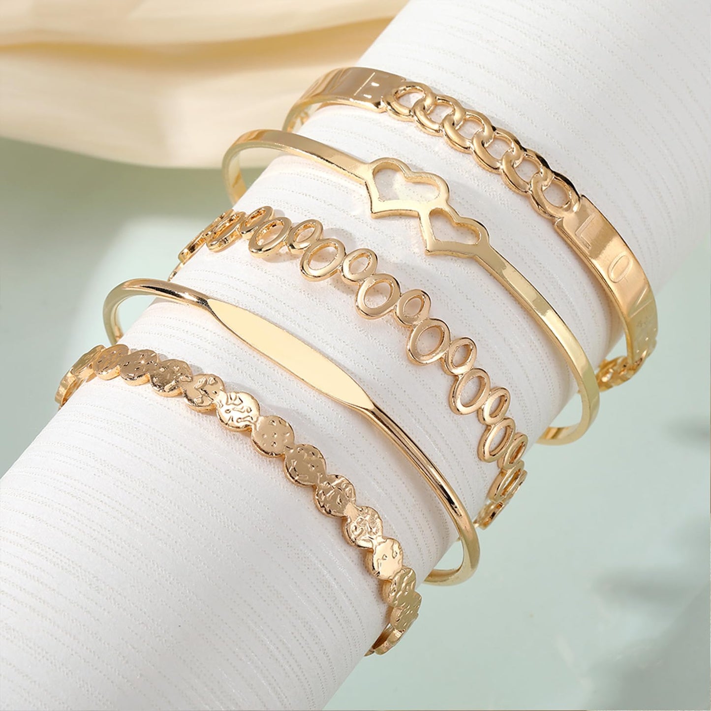 IFKM Gold Bangles Bracelets For Women, 14k Gold Plated Multi Layer Stackable Cuff Bracelet Set, Trendy Elegance Charms Non Tarnish Minimalist Textured Boho Jewelry for Women