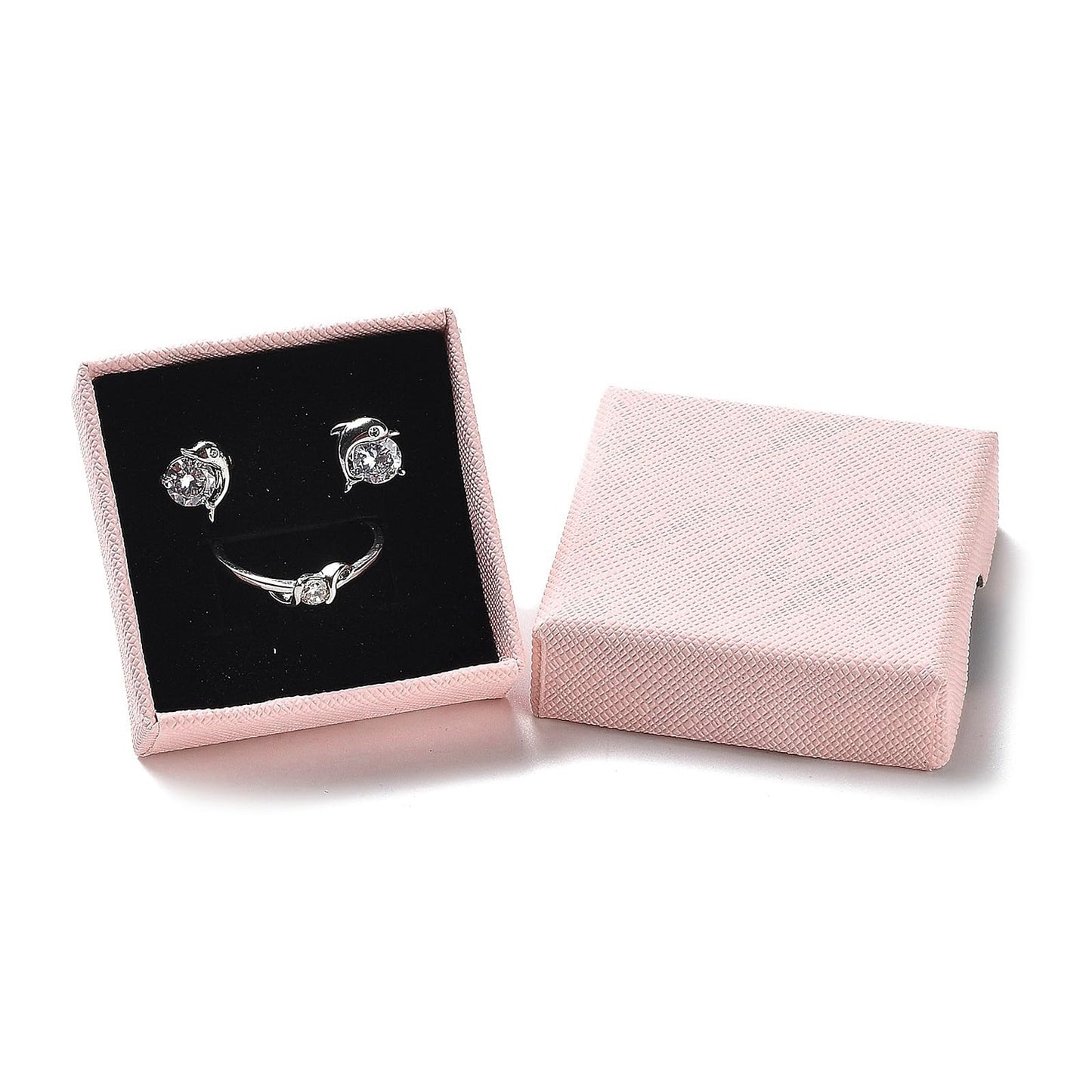 Ipotkitt 6 pcs Pink Square Cardboard Jewelry Set Boxes with Sponge Inside Jewelry Display Storage Box for Earrings Ring Necklace Bracelets Gifts Packaging