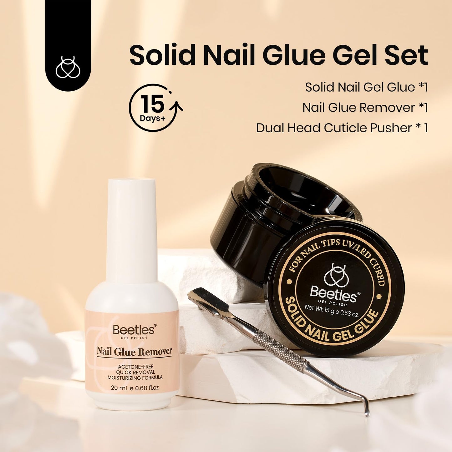 Beetles Solid Nail Glue Gel with 20ml Nail Glue Remover Set with Gel Nail Tips Medium Coffin Etch X Nail Tips, 12 Sizes 288Pcs Pre Shaped Half Matte Press On Nails