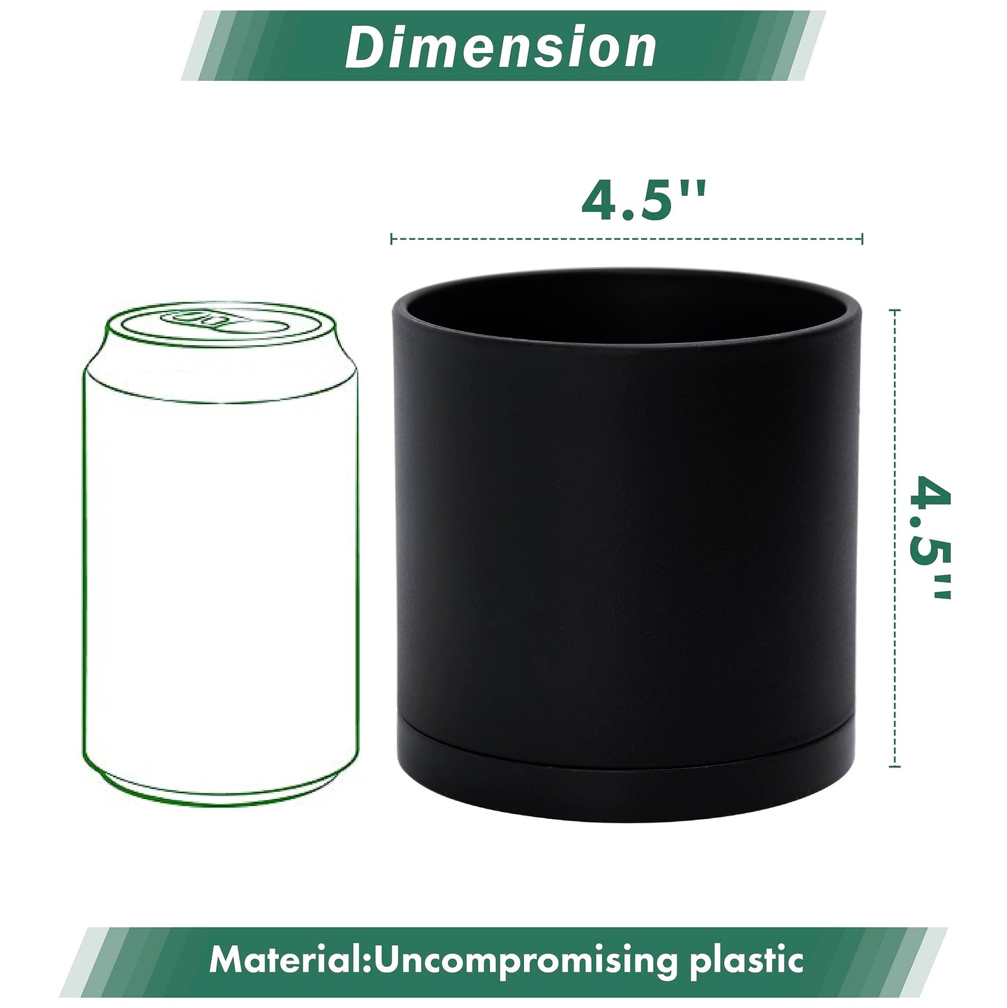 D'vine Dev 6 Pack 4.5 Inch Modern Plastic Plant Pots, Small Garden Planters for Plant with Drainage Holes and Saucers, Black Color, 74-Y-F-3