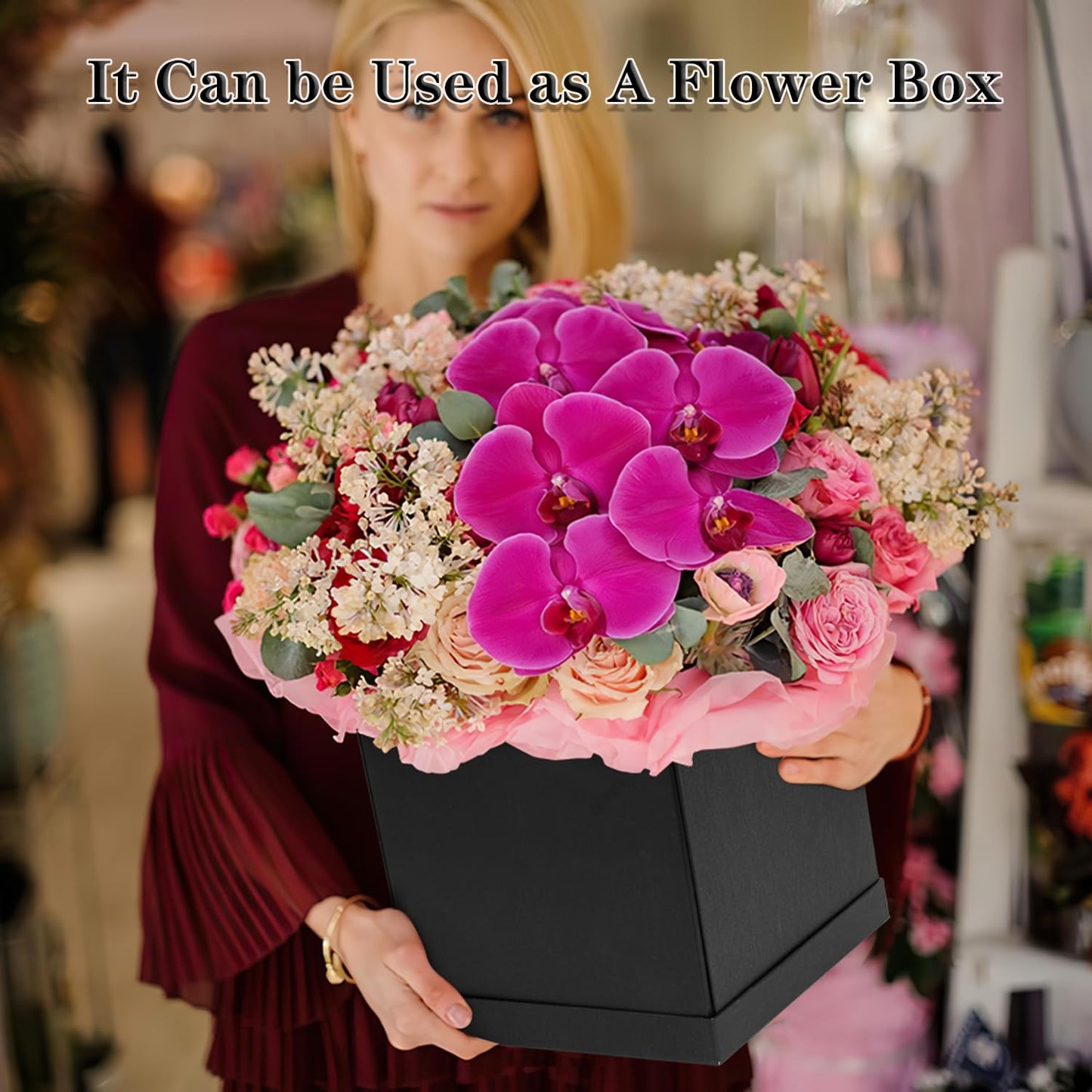 Jaywayang 10" Large Gift Box with Lid and Ribbon, Black Gift Box with Paper Filler for Birthday, Wedding, Valentine's Day, Father's Day, Anniversarry Presents Wrapping.
