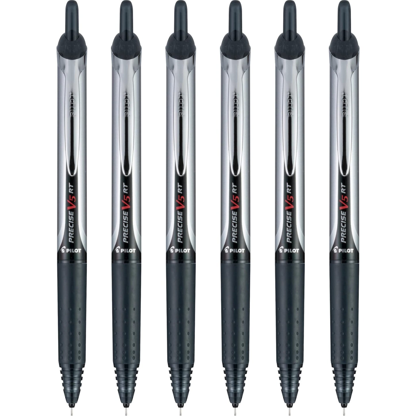 Pilot Precise V5 RT Refillable & Retractable Rollerball Pens, Extra Fine Point Pens 0.5 mm, Black, Pack of 6 - Ideal for School, Journaling & Office Writing