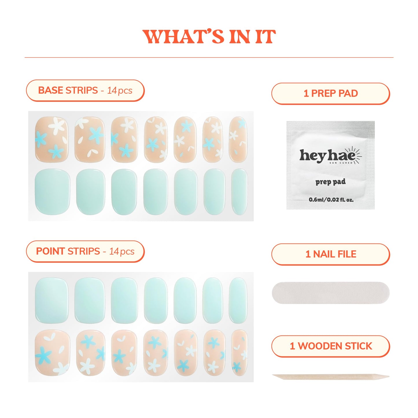 Heyhae Semi Cured Gel Nail Strips | No LED Lamp Needed | Spring, Marble, Pink | Easy Apply & Remove, Salon Quality | Includes 28 Strips, 1 Prep Pads, Nail File & Wooden stick - Hey, Daisy Days