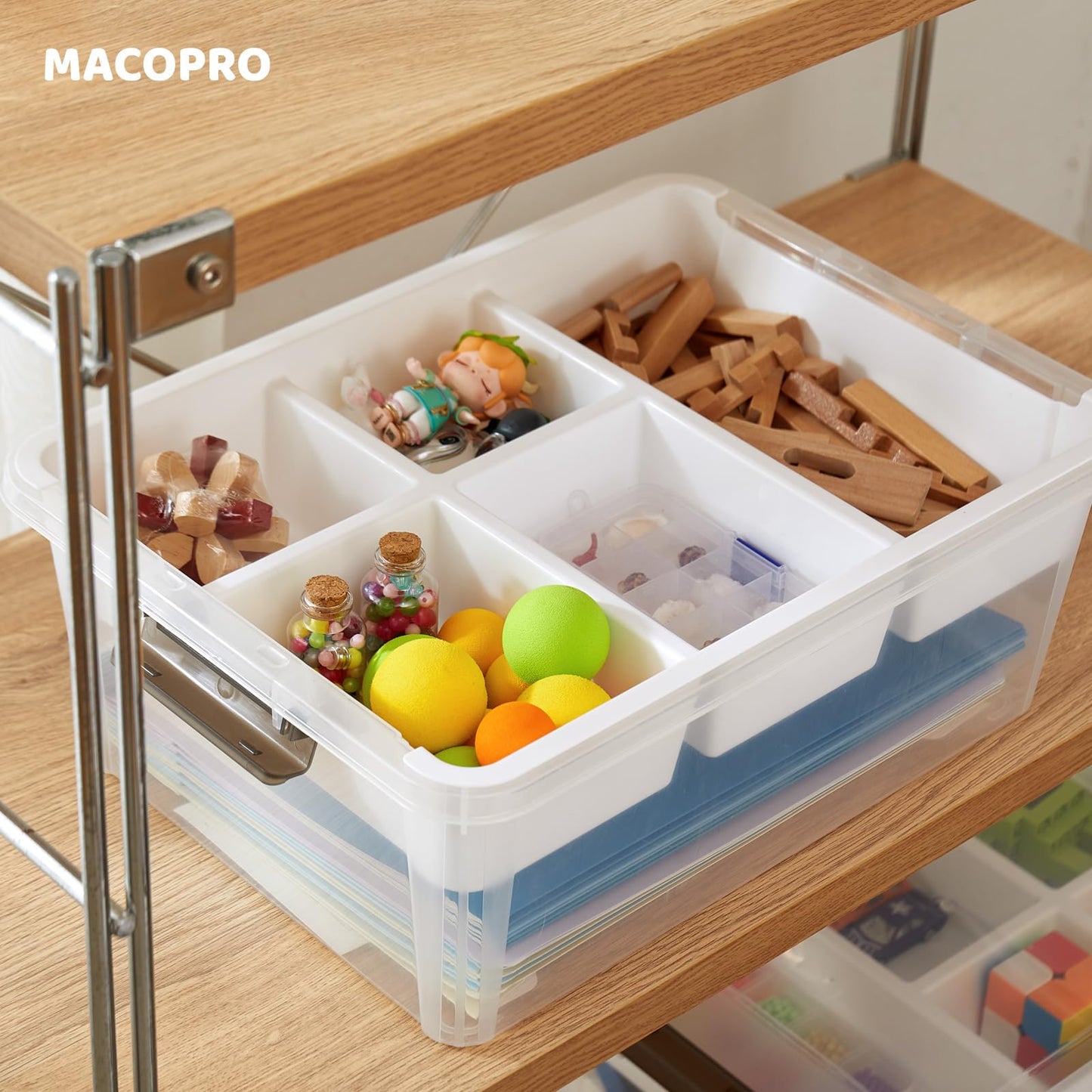 MACOPRO 17 QT Plastic Storage Box with Removable Tray, Bins with Lids, Clear Storage Container for Craft Supplies, Beads, Tools, Sewing, and Playdoh Organization (White, 1Pack-17QT)