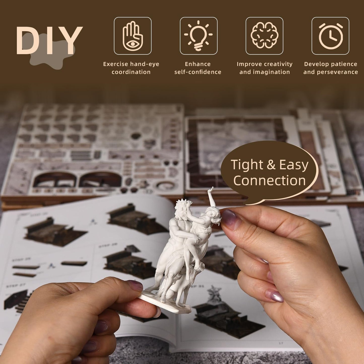 CCCDF DIY Book Nook Library Kit, Miniature Dollhouse Booknook Kit, 3D Wooden Puzzle Bookend Bookshelf with LED Light for Teens and Adults (Bernini's Sculpture Workshop)