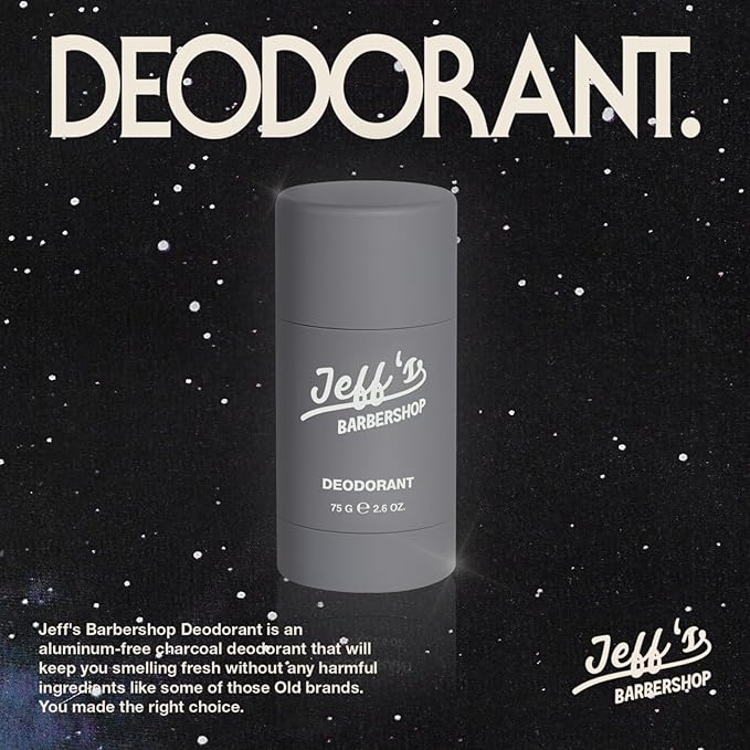 Jeff’s Barbershop Aluminum-Free Charcoal Deodorant for Men & Women, Fresh Scent - Natural, Non-Toxic & Safe for Sensitive Skin - Healthy Armpit Detox Fights Body Odor (2.6 oz)