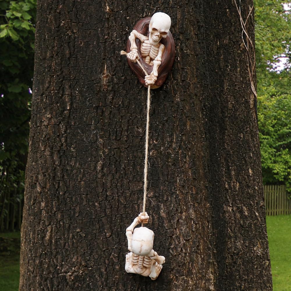 TB TIBAG Skeletons Climbing Tree Sculptures Gothic Garden Decors - Mini Skeletons Tree Huggers Outdoor Halloween Decorations Yard Art Garden Statues