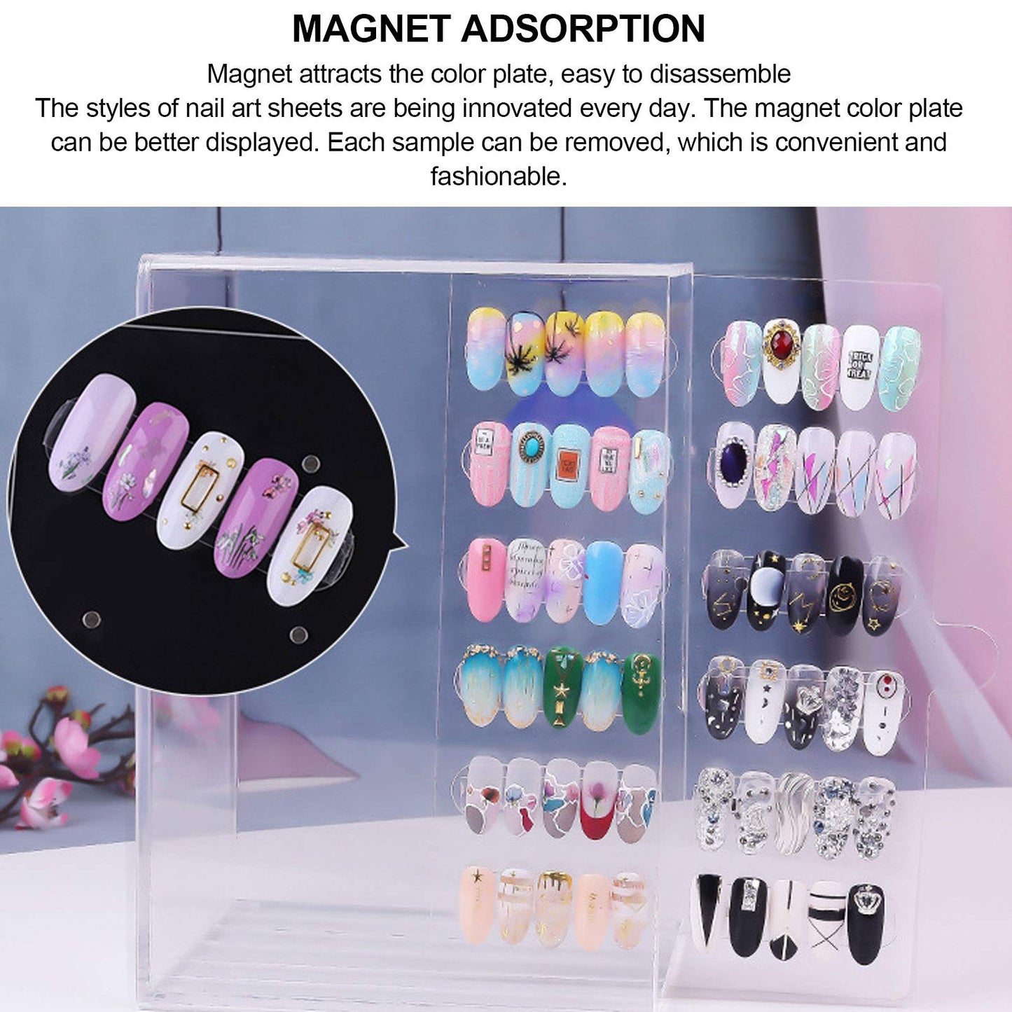 Nail Plate Display Stand, Anti-skid Easy To Disassemble Acrylic Panel Design Manicure Display Stand for Countertops for Cabinet for Decoration and