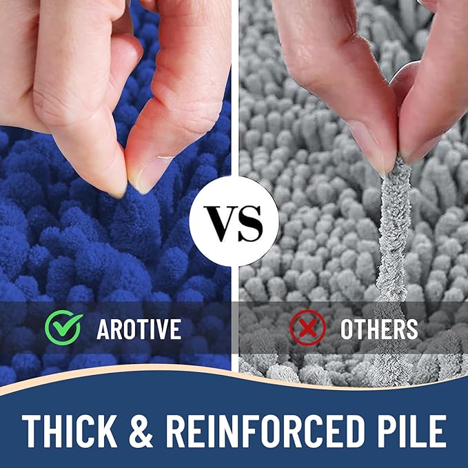 Arotive Luxury Chenille Bathroom Rug Mat, Extra Soft Thick Absorbent Shaggy Bath Rugs, Non-Slip Machine Wash Dry, Plush Bath Mats for Bathroom, Shower and Tub, 30x20, Dark Blue
