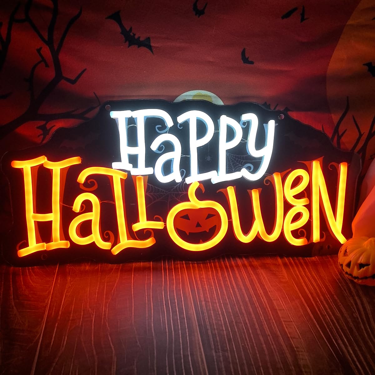 Happy Halloween Neon Sign Halloween Neon Lights for Wall Decor Dimmable Pumpkin Acrylic Led Light Up Sign for Party Home Window Bar Horror Room