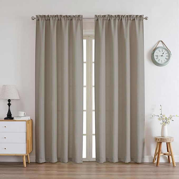 Chyhomenyc Stone Beige Curtains 78 Inch Length 2 Panels Set, Faux Linen Textured Light Filtering Soft Airy Farmhouse Curtain Drapes for Living Room Bedroom, 40Wx78L
