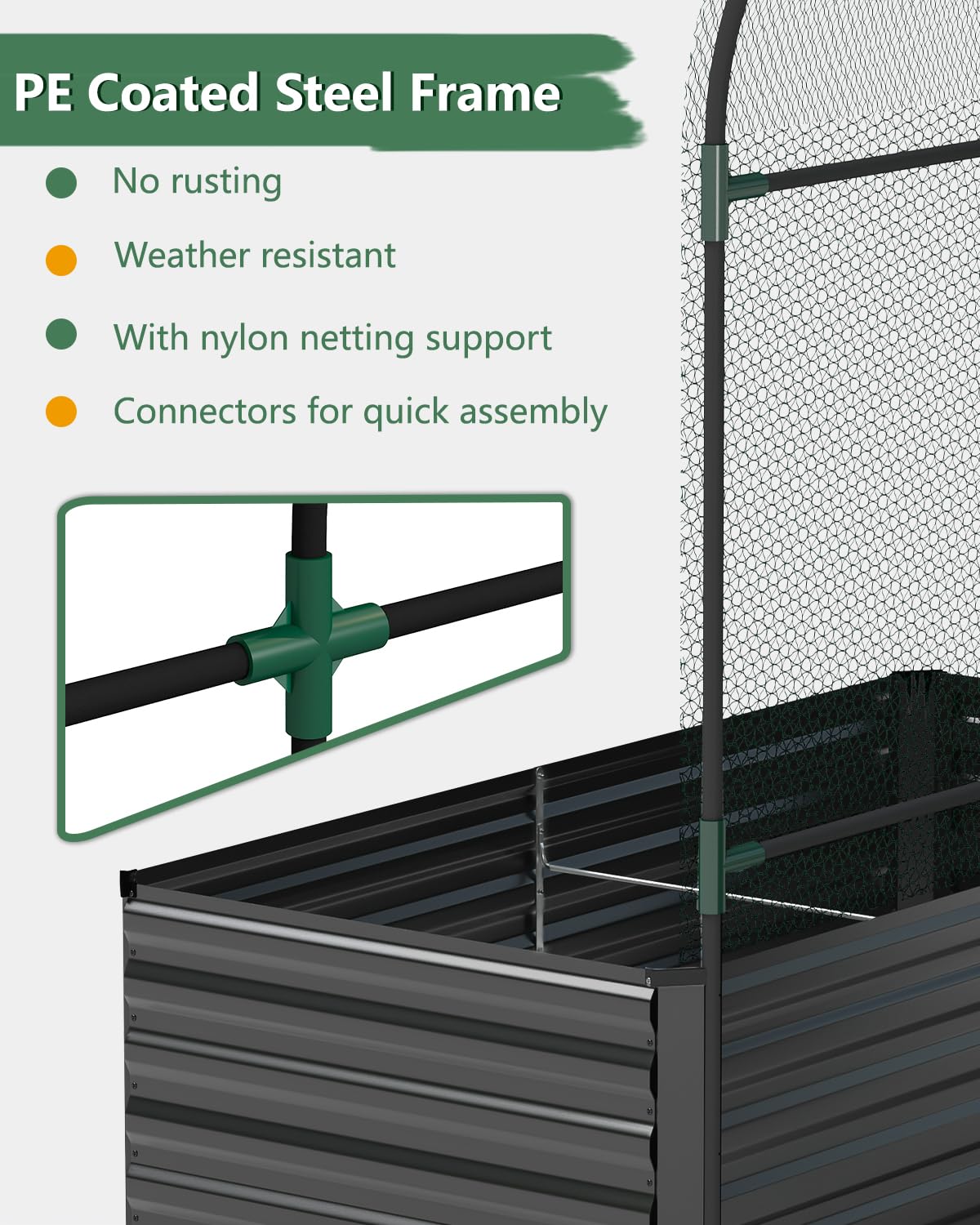Raised Garden Bed with Arch Trellis for Climbing Plants,Galvanized Raised Garden Bed,Planter Boxes Outdoor for Vegetables Flowers Herb,269 Gallon Capacity Black