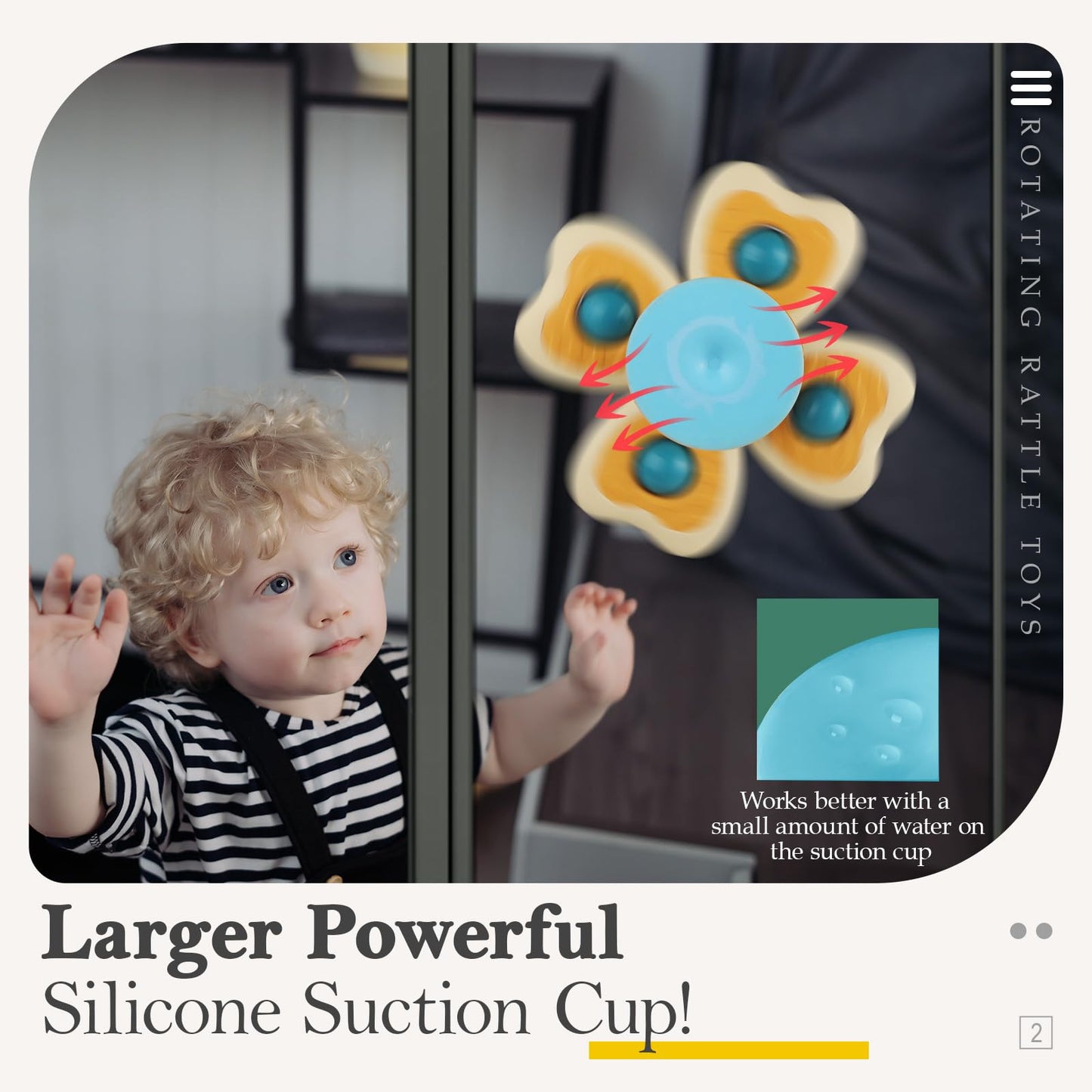 ALASOU 6 PCS Suction Cup Rotating Toys(3 Bee+3 Space) for Infant and Toddlers