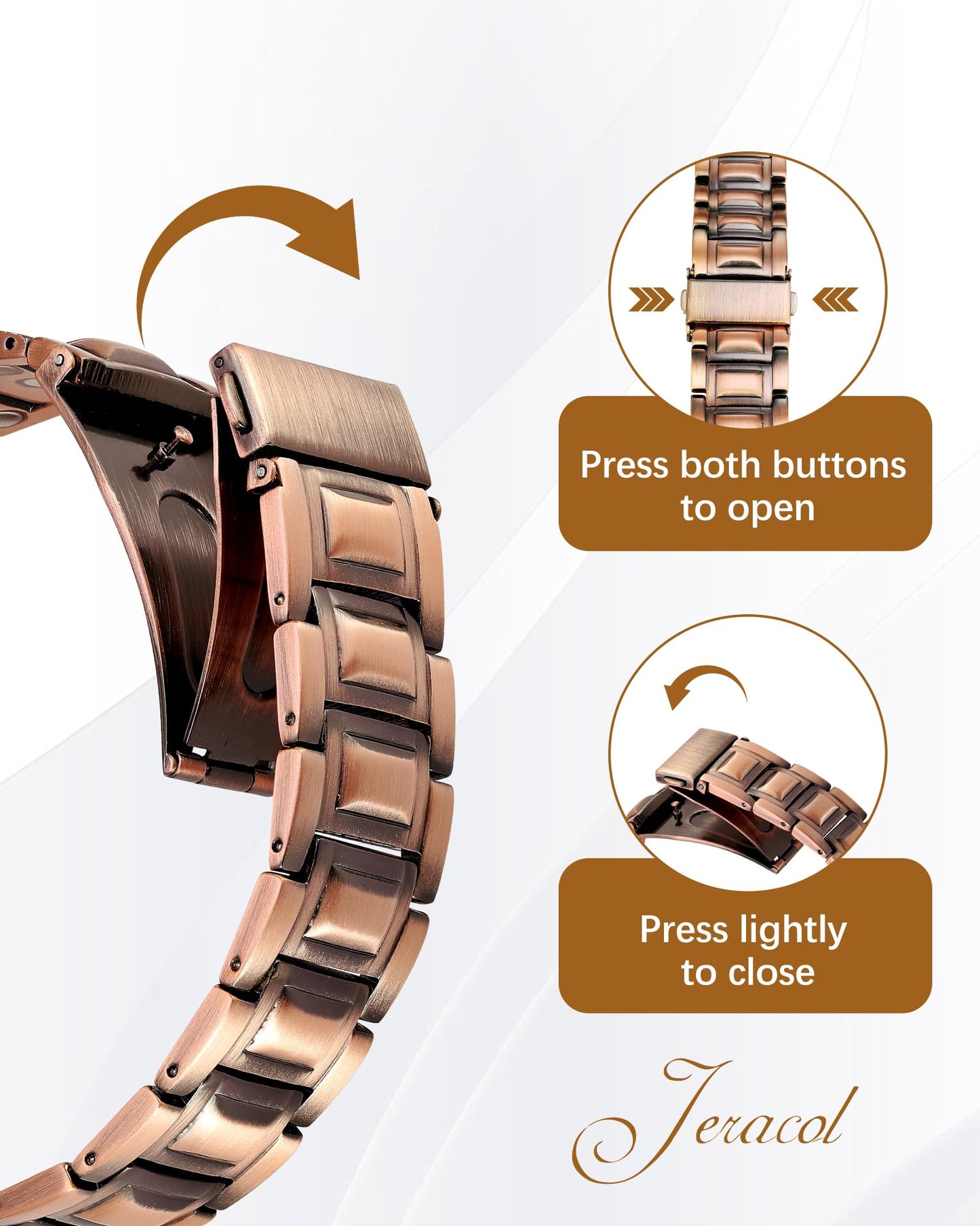 Jeracol 3X Strength Magnetic Copper Bracelet for Men - 99.9% Pure Copper Bracelet & Ring Set - Premium Fold-Over Clasp and Adjustable Length Sizing Tool & Jewelry Box