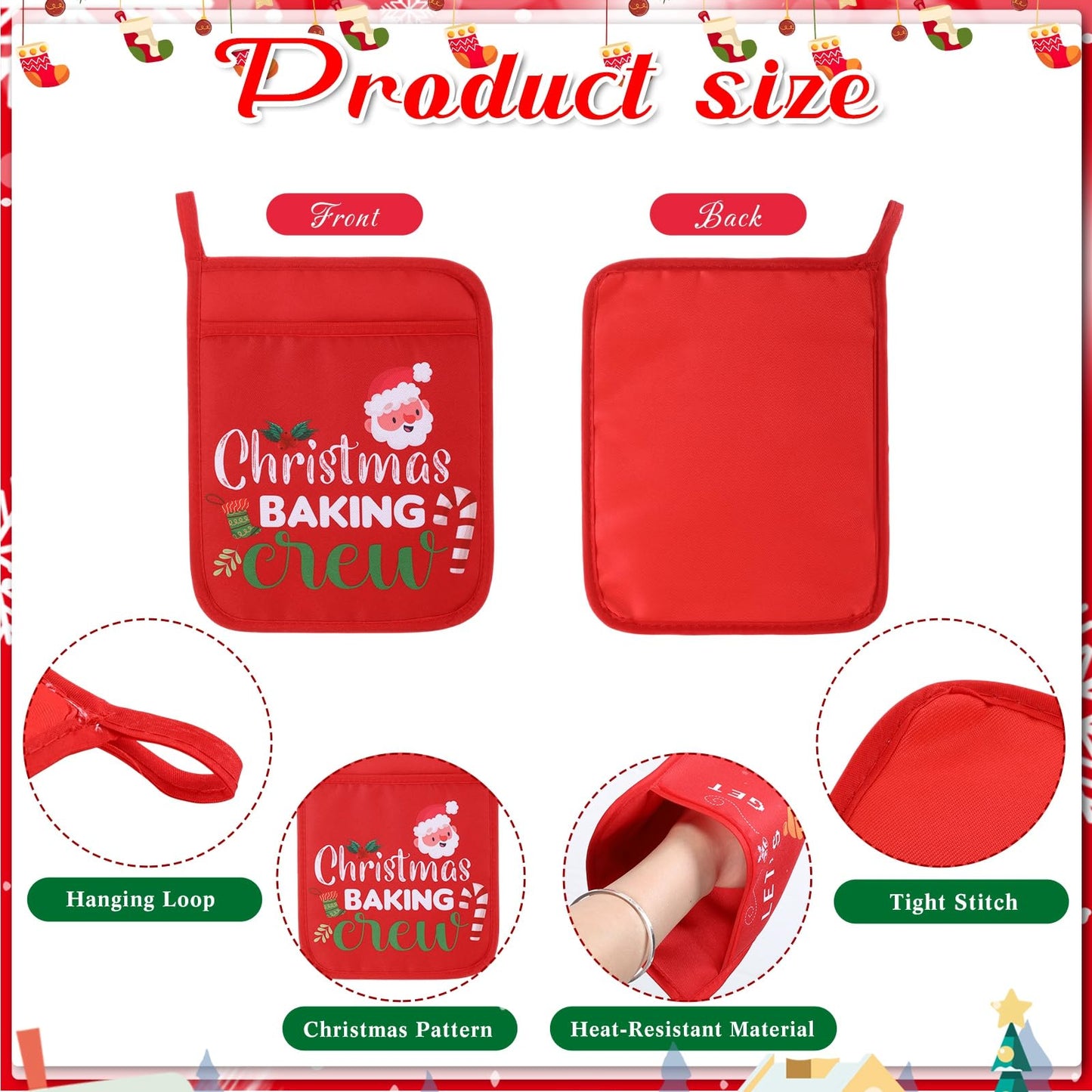 Kritkin 30 Pcs Christmas Kitchen Gift Set Christmas Silicone Spatulas Pot Holders Xmas Cooking Baking Supplies Gift with Pocket Baking Sheet Whisk Spatula for Xmas Party Decor(Retro Style)