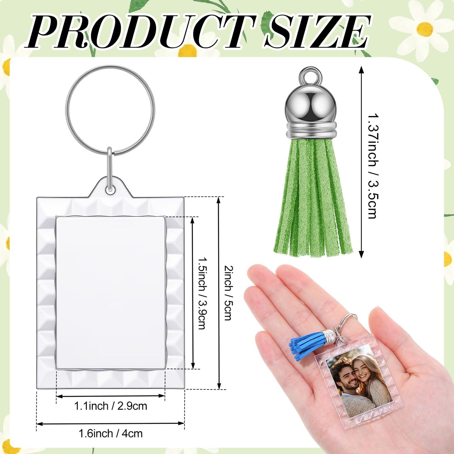Yaomiao 25 Set Acrylic Photo Keychain with Tassel Clear Blank Custom Keychain Frame Holder Insert Picture Keyring Making Kit (Wavy Rectangle)
