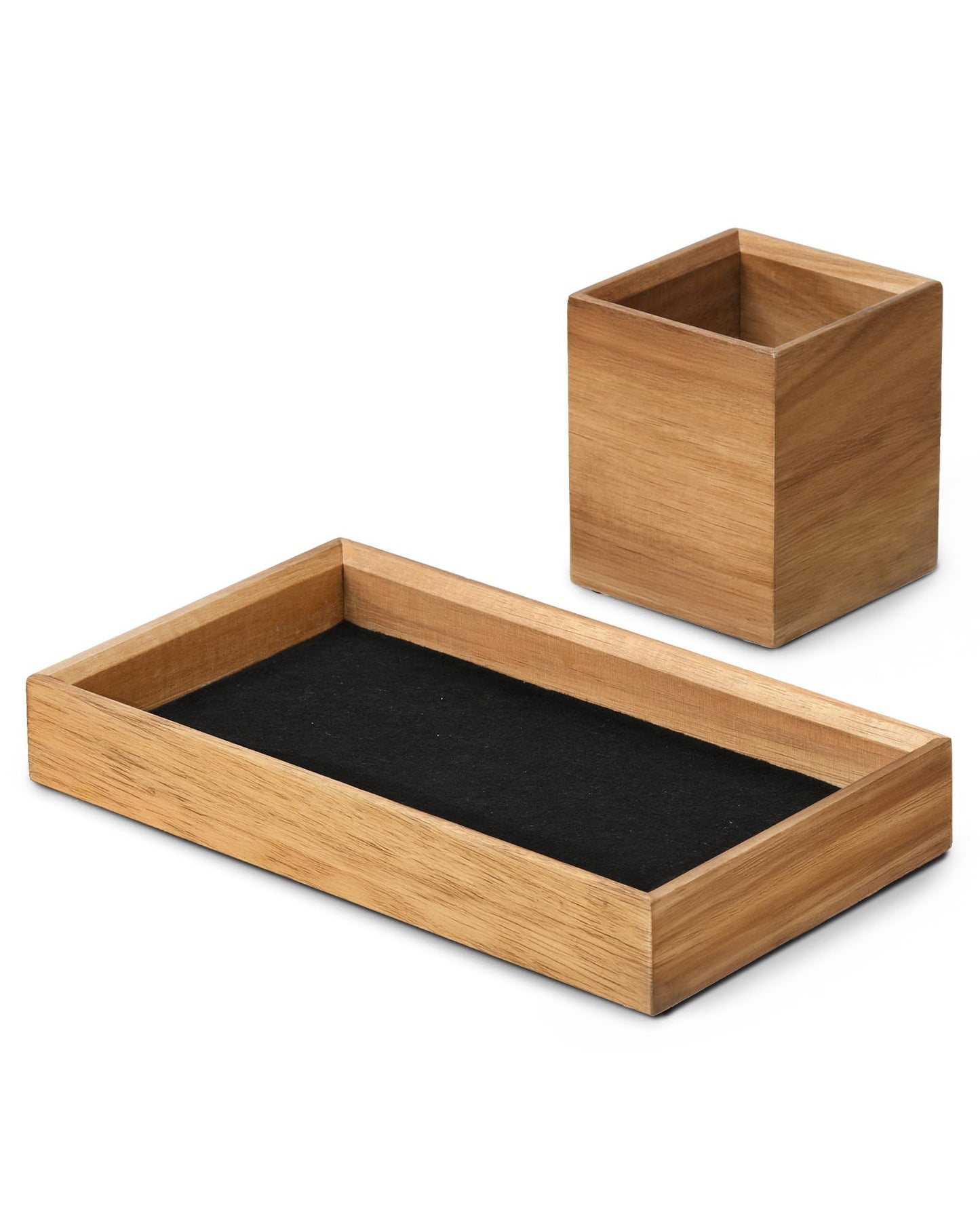 HULISEN Wooden Desk Organizer Tray with Pen Holder, Non-Slip Desk Tray and Pencil Holder Set with Felt Lined, Desktop Accessories for Home Office Workspace Organization