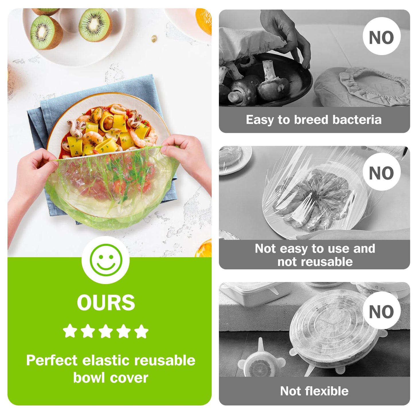 Mwellewm Bowl Covers Reusable Elastic Plastic Wrap for Food Storage Fresh Keeping Stretch Bags Bowl Covers for Bread Proofing Alternative to Foil for Family Outdoor Picnic Sourdough Baking(180)