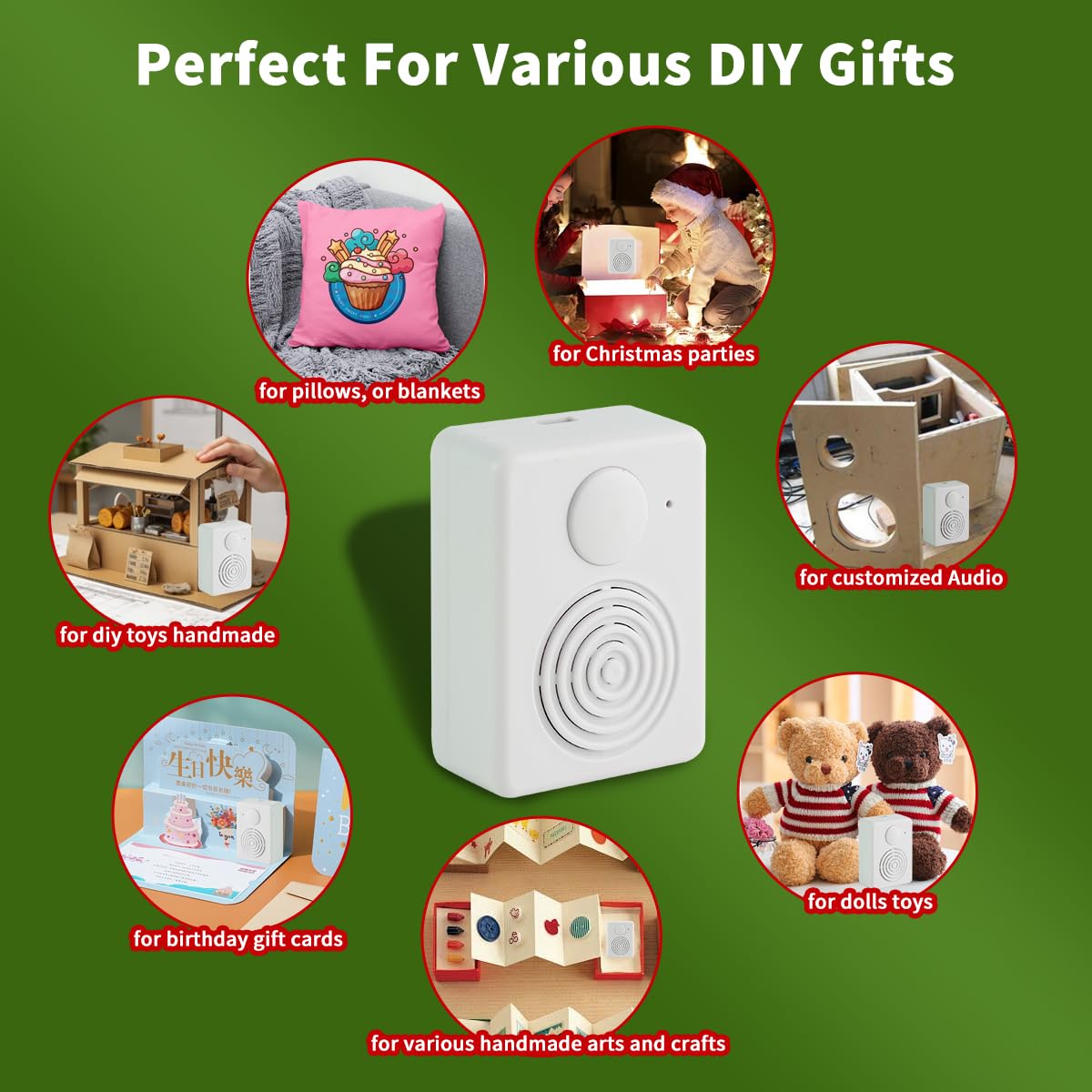 Voice Recorder Box, Support Bluetooth & MIC Recording Audio Box,16MB Sound Module with Speaker,16 Min Easy Sound Voice Box for Personalized Greetings, DIY Projects, Holiday Crafts ect-White.