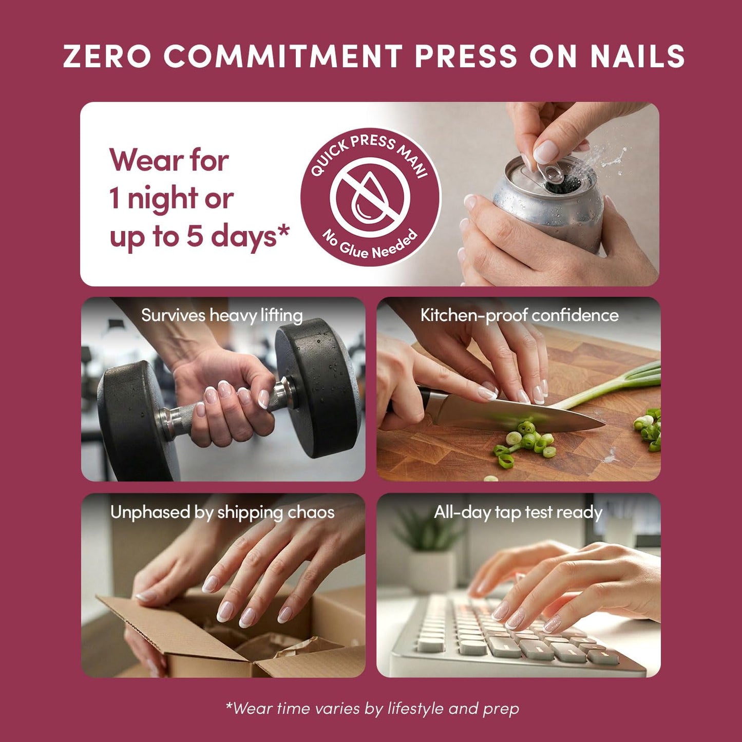 Glamnetic Quick Press Mani Bundle - No Glue Press On Nails, Just Peel and Stick | Daydream Veil & Velvet French | Mess Free Salon Quality Stick On Nails | Square & Round Extra Short Nails