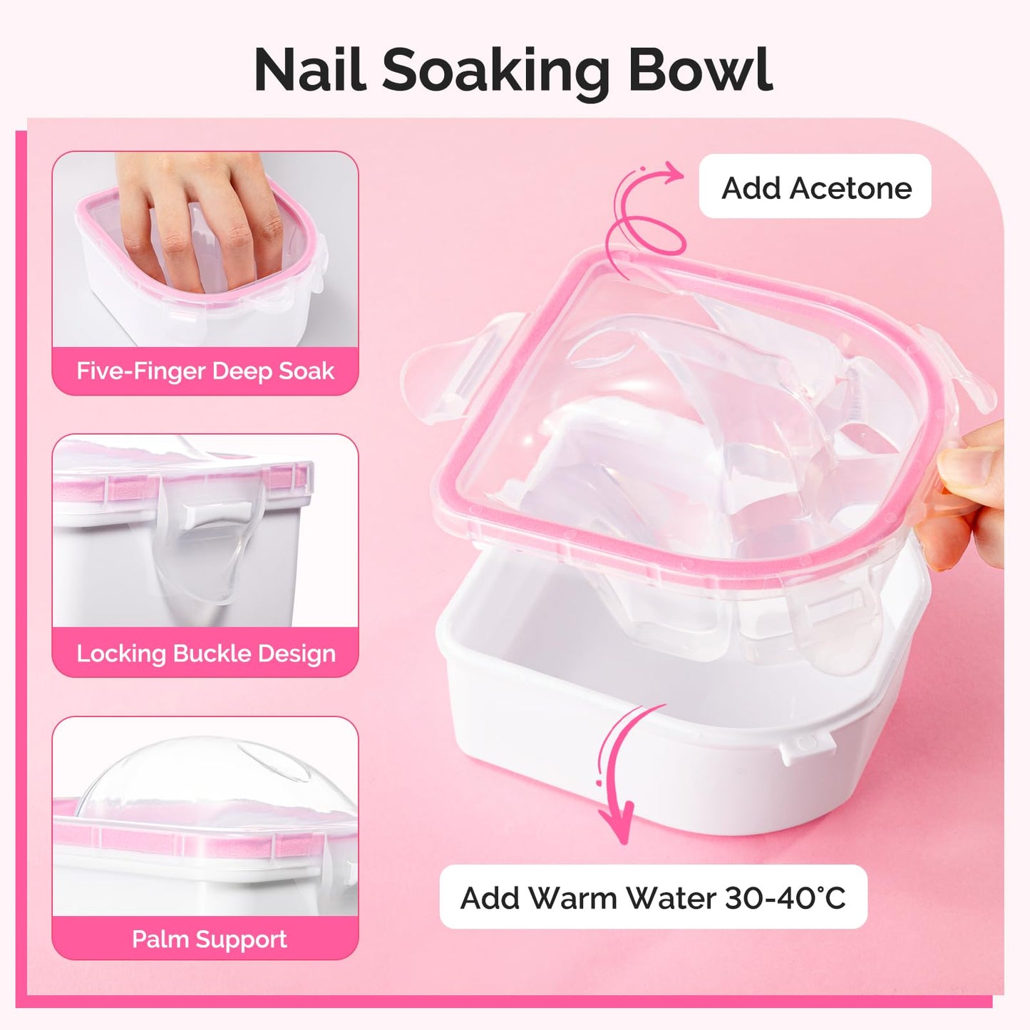 MelodySusie Nail Soaking Bowl,Soak Off Gel Polish Dip Powder Remover,Manicure Bowl Cuticle Peeler Scraper Nail File and Buffer Nail Brush MINI Cuticle Oil 100Pcs