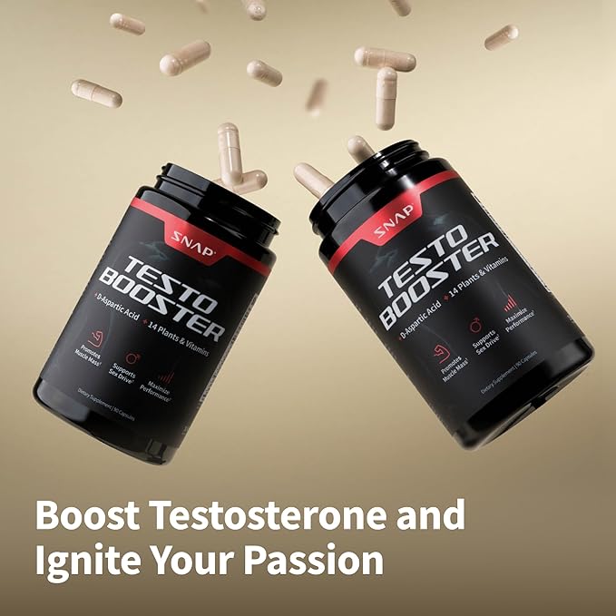 Snap Testosterone Booster for Men - Promotes Muscle Growth, Booster for Men, Enhancing Natural Energy, Stamina and Strength, 90 Capsules