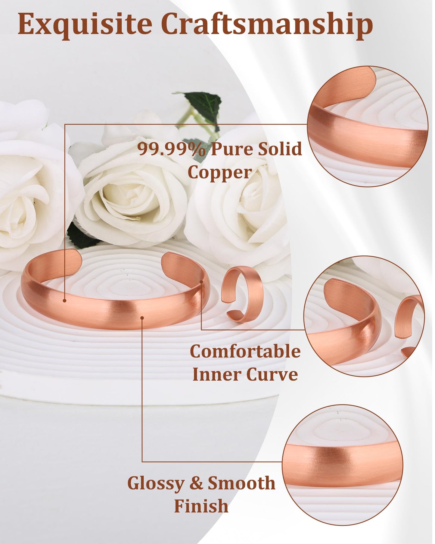 BioMag Pure Copper Bracelet & Ring for Women Men, 99.99% Solid Handmade Copper Cuff Bangle, Adjustable Jewelry Gift with Gift Box