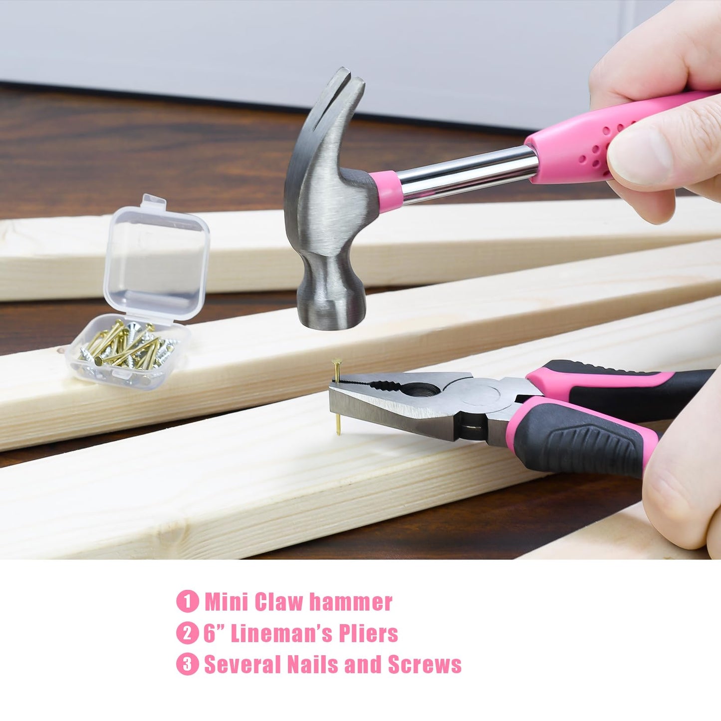 ZUZUAN Tool Set 25pc Pink Household DIY Tool Kit for Women,Small Mini Tool Box for Easy of Carrying, Starter Basic Ladies Tools Perfect for DIY, Home Maintenance