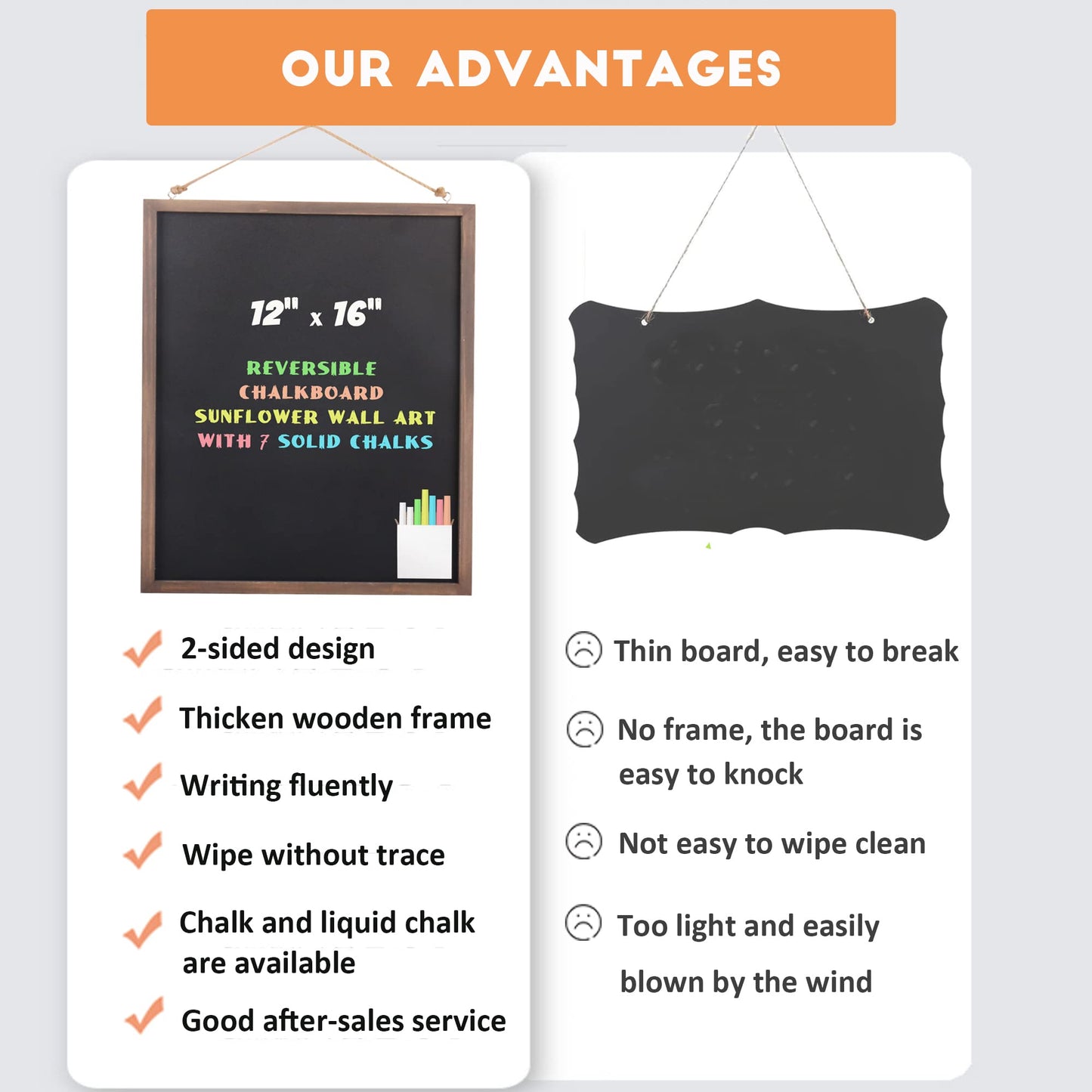 SELEAD 2-Pack Solid Wood Frame Chalkboard Signs with Dustless Chalk - 12"x16" Small Wall Hanging Chalk Board, Double-sided Message Menu Board + Rustic Sunflower Art Decor for Business, Home, Farmhouse
