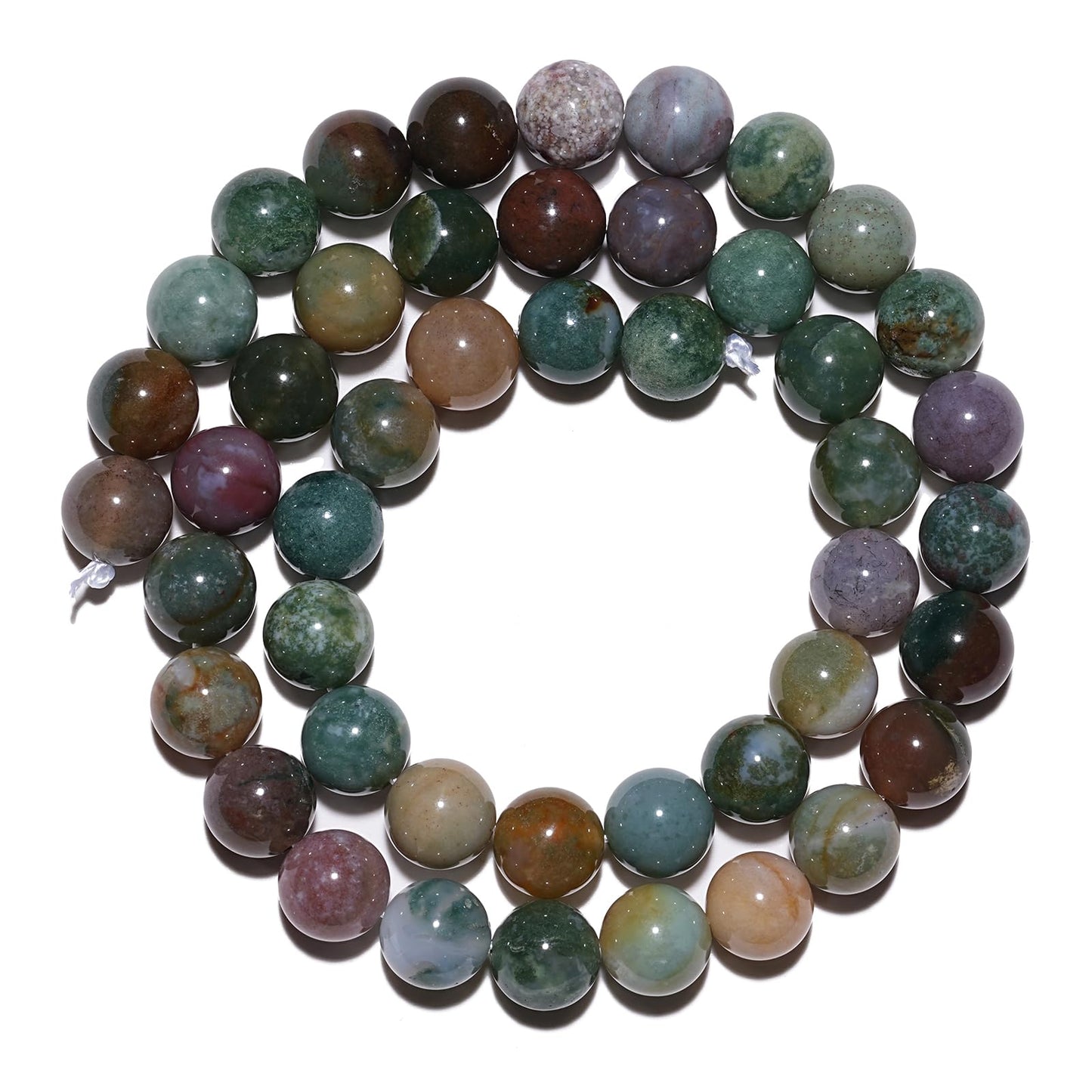 10mm Natural Indian Agate Gemstone Beads Polished Round Smooth Stone Beads for Bracelets Jewelry Making 15inch Loose Beads