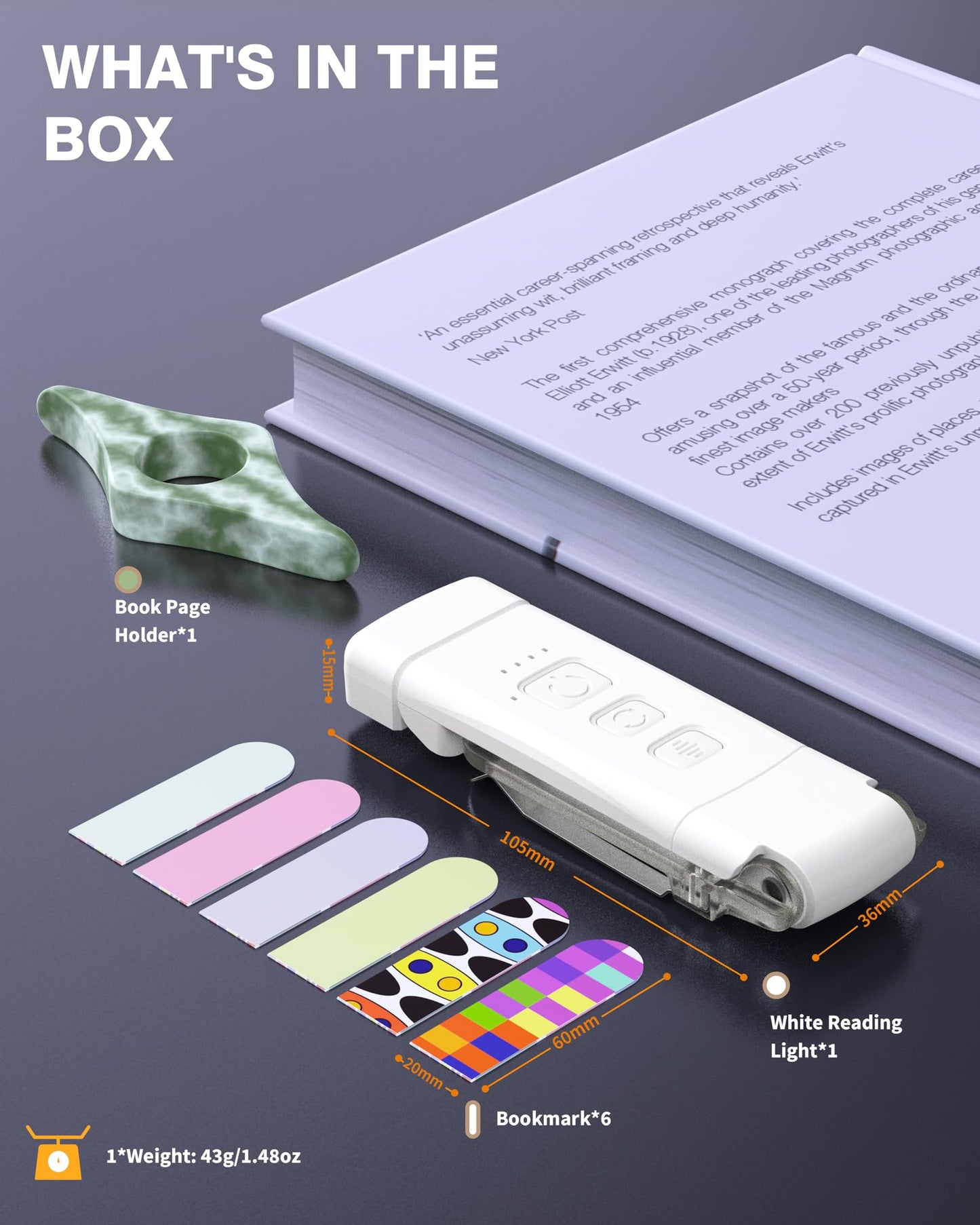 Reading Light, Rechargeable Book Light, with Book Page Holder, 30/60 Min Timer Reading Lamp Clip On, 3 Color Modes & 5 Brightness Dimmable Eye Care for Kids, Reading Lovers at Night in Bed (White)