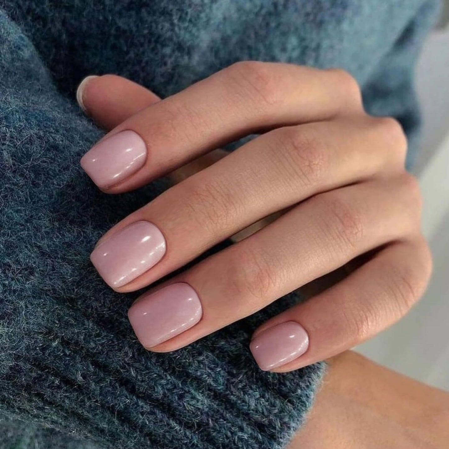 Dusty Pink Press on Nails Short Square, KXAMELIE Natural Gel Nails Glue on Acrylic Nails Press ons Featured Protective Coat Thick Reusable Fake Nails Solid Color 24 Short Coffin Artificial Nails